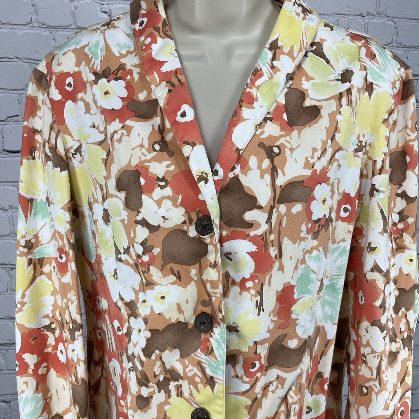 Coldwater Creek Floral Cotton Lightweight 3 Button Blazer Jacket Size Large L