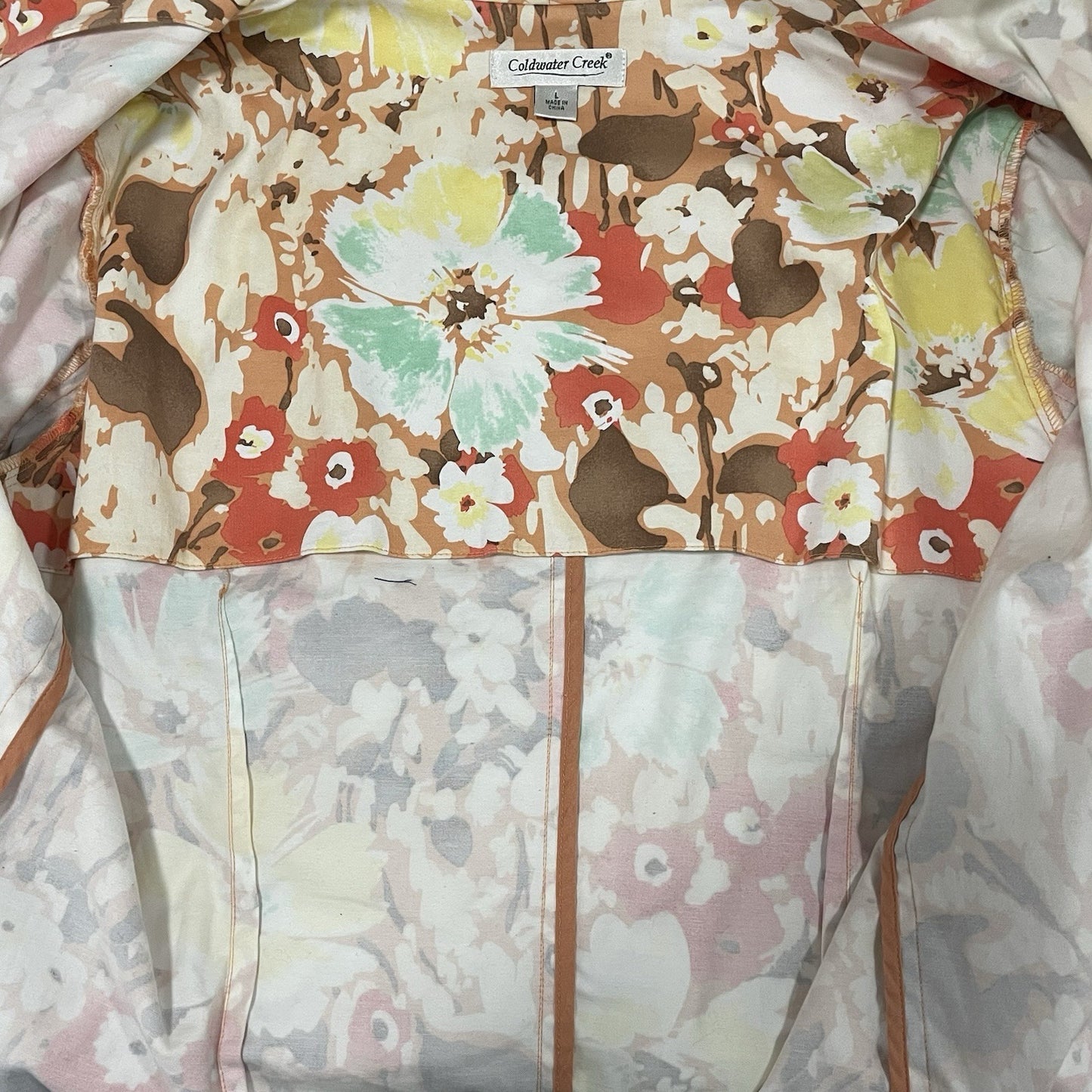 Coldwater Creek Floral Cotton Lightweight 3 Button Blazer Jacket Size Large L