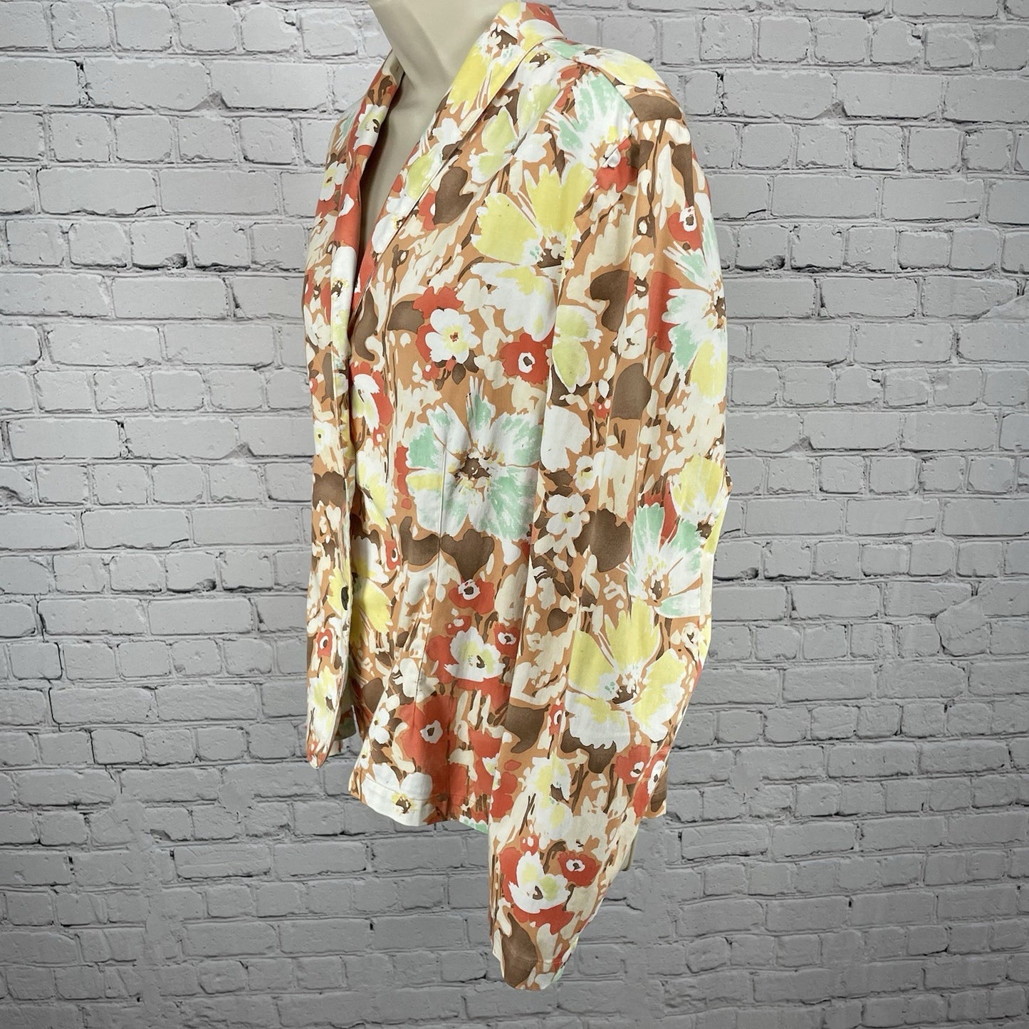 Coldwater Creek Floral Cotton Lightweight 3 Button Blazer Jacket Size Large L