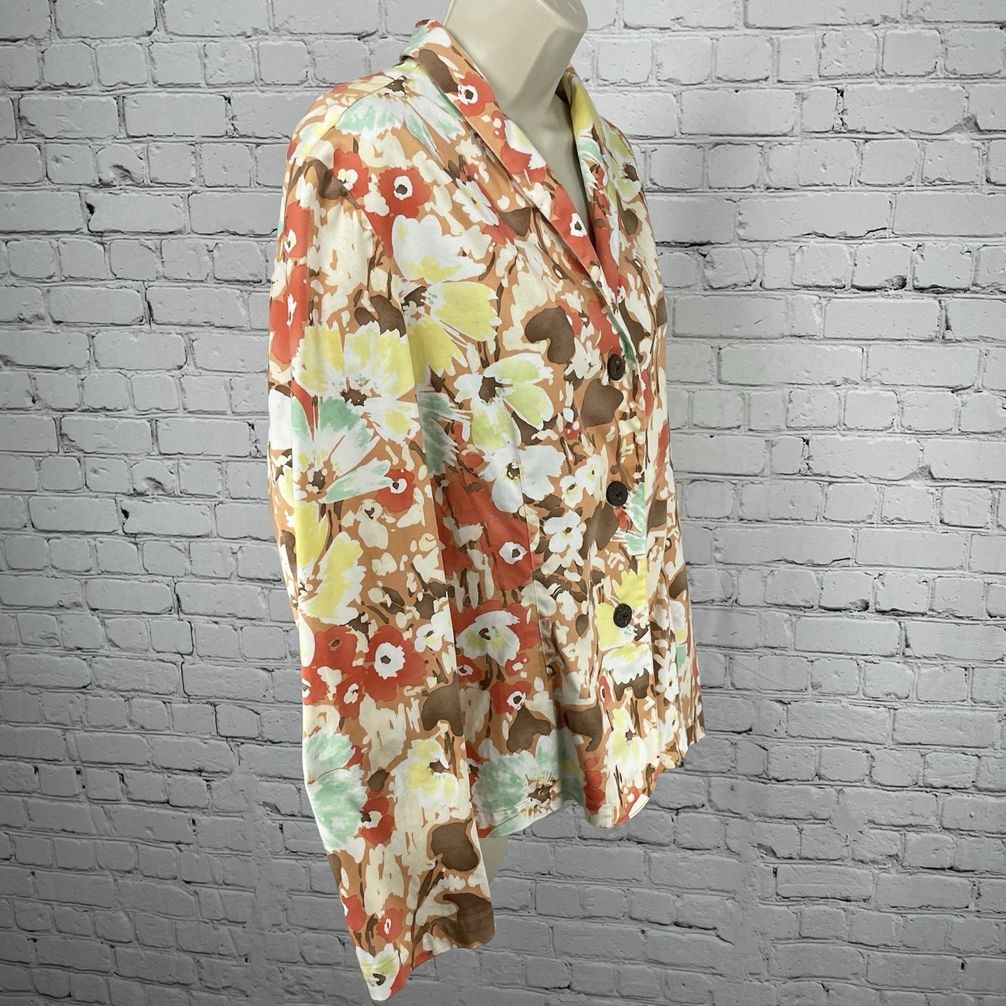 Coldwater Creek Floral Cotton Lightweight 3 Button Blazer Jacket Size Large L