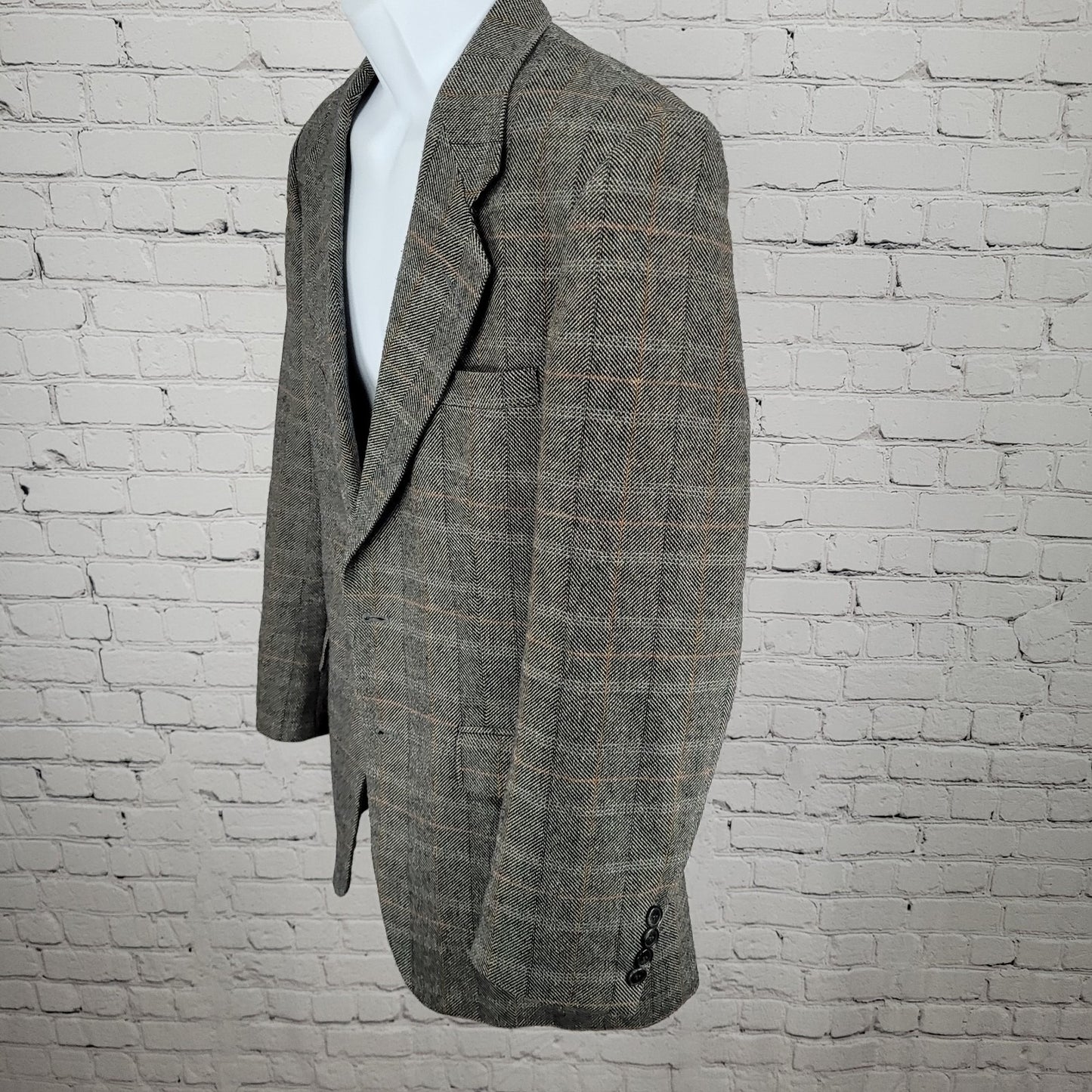 Farah Grey Wool Blend Herringbone Check 2 Button Blazer Sport Coat Size 38R