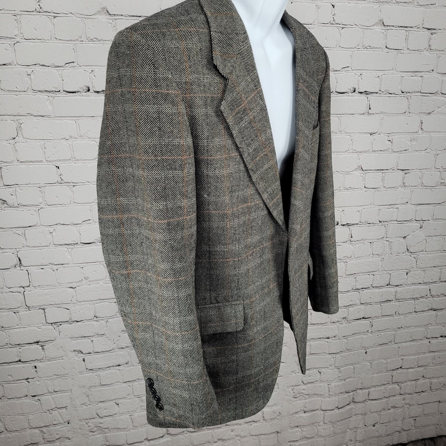 Farah Grey Wool Blend Herringbone Check 2 Button Blazer Sport Coat Size 38R
