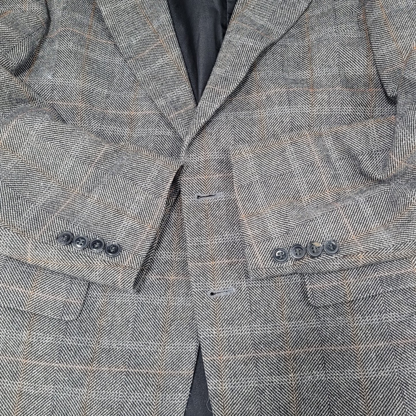 Farah Grey Wool Blend Herringbone Check 2 Button Blazer Sport Coat Size 38R