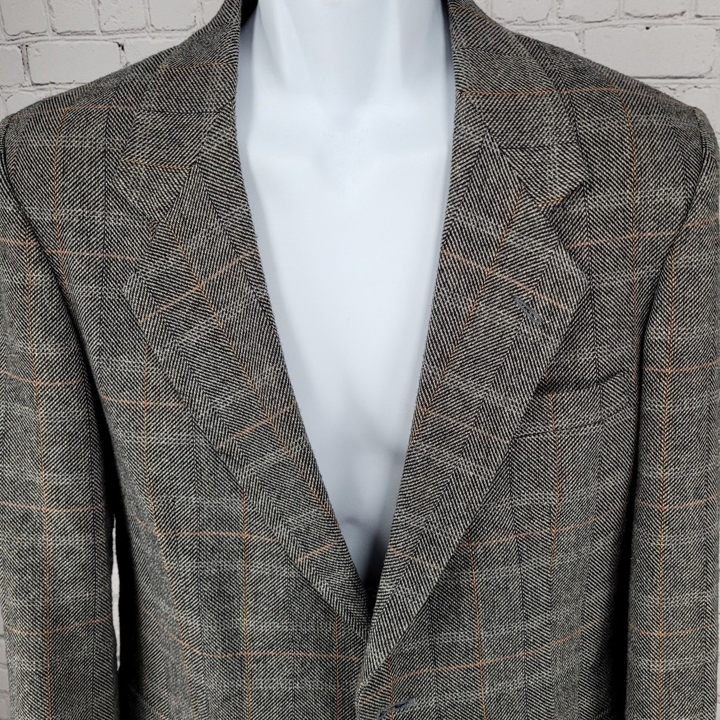 Farah Grey Wool Blend Herringbone Check 2 Button Blazer Sport Coat Size 38R