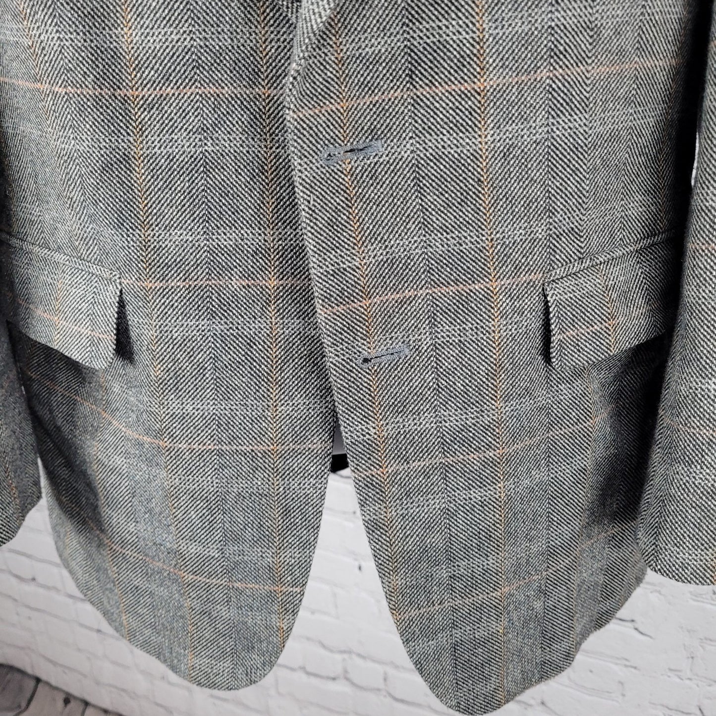 Farah Grey Wool Blend Herringbone Check 2 Button Blazer Sport Coat Size 38R