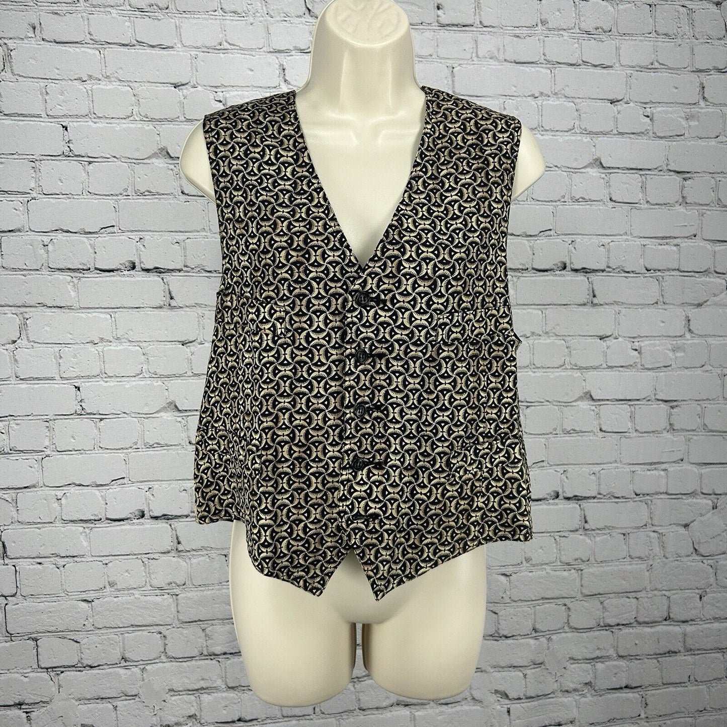 VTG Go Silk For L Zinger Brown Paisley Silk Adjustable Button Vest Womens Size 3