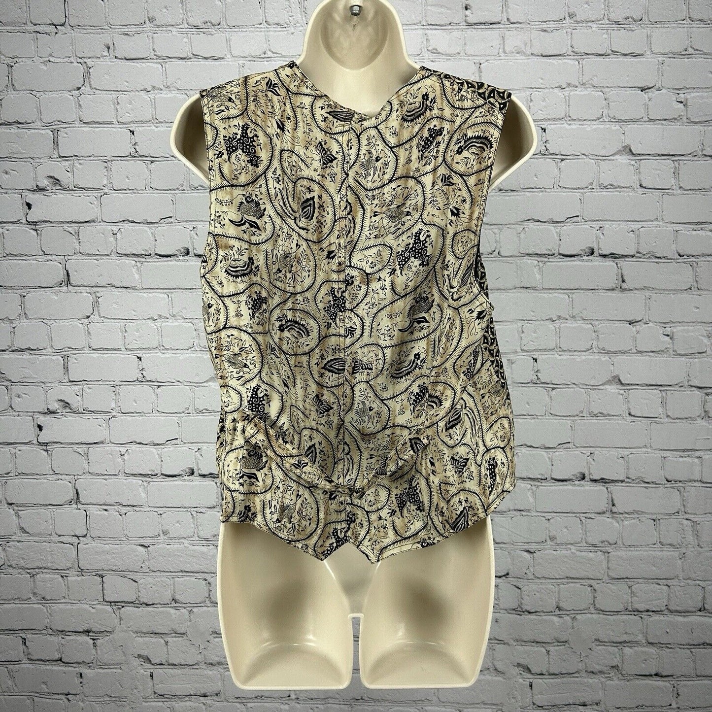 VTG Go Silk For L Zinger Brown Paisley Silk Adjustable Button Vest Womens Size 3
