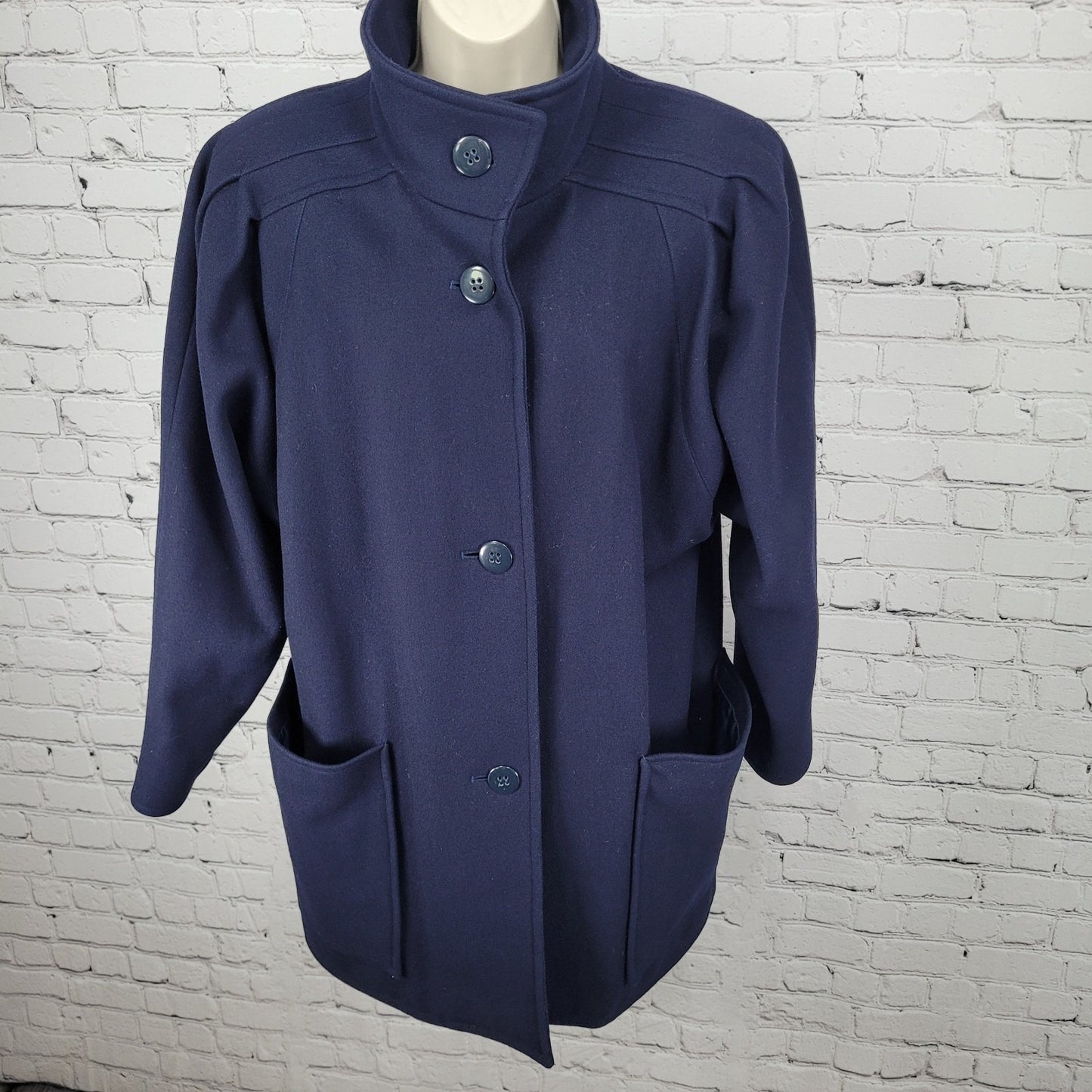 J. Gallery Navy Wool Blend Pockets Collared Buttoned Lined Over Coat Size 11/12