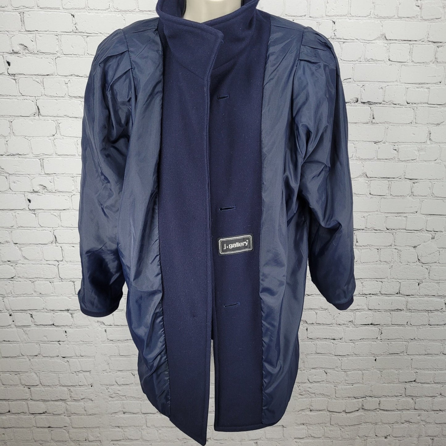 J. Gallery Navy Wool Blend Pockets Collared Buttoned Lined Over Coat Size 11/12