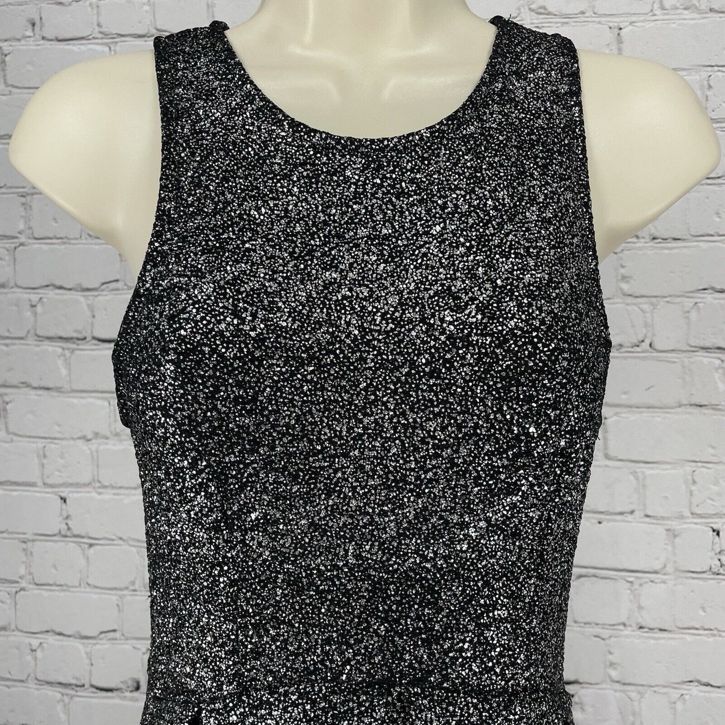 Everly Black Silver Shimmer Lined Stretch Pleated USA Made Dress Size Small S