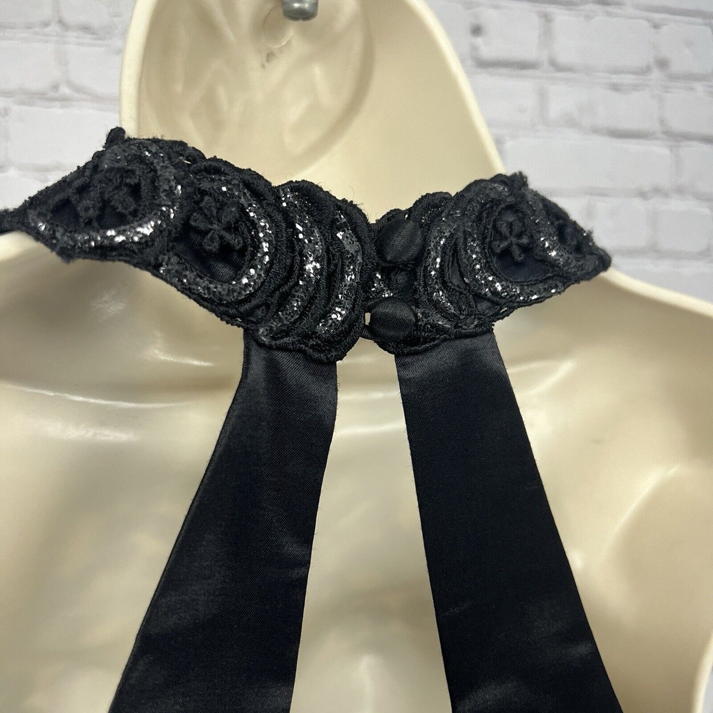 Vintage Faviana Black Glittery High Neck Halter Satin Maxi Dress Gown USA 7/8
