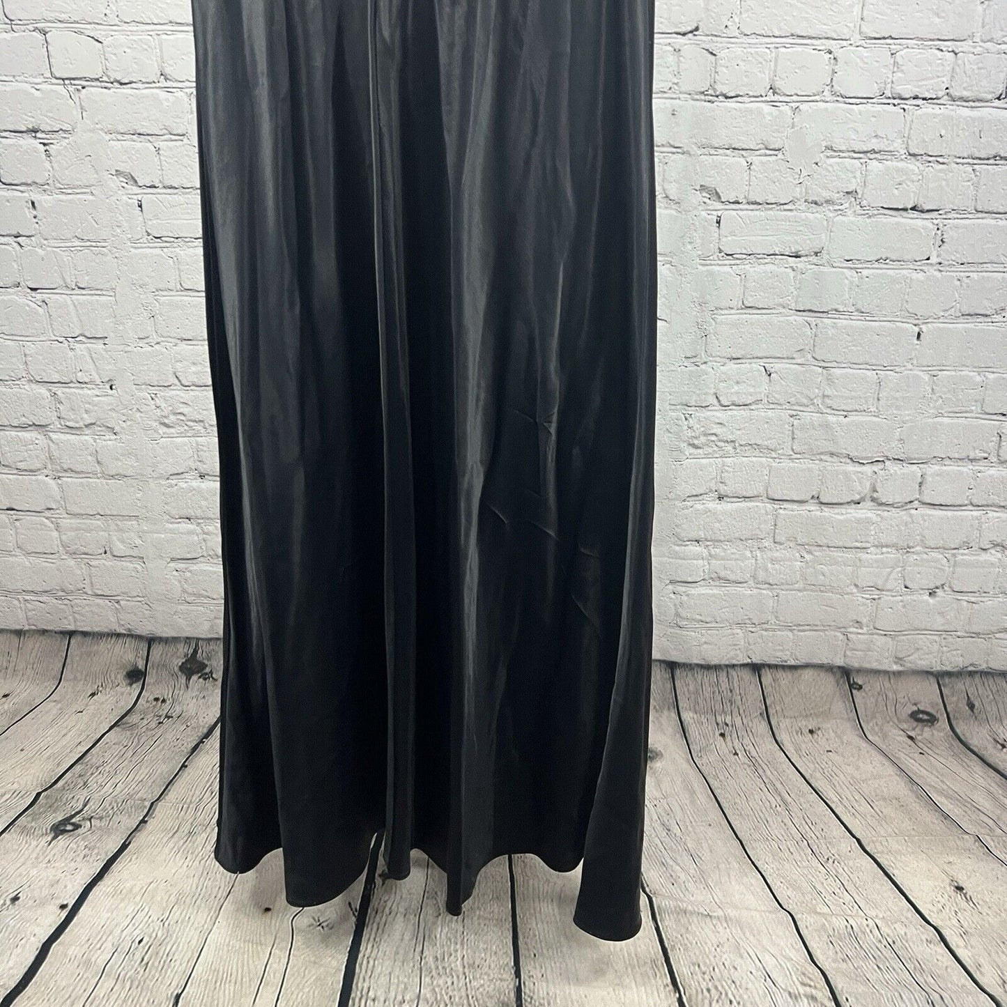 Vintage Faviana Black Glittery High Neck Halter Satin Maxi Dress Gown USA 7/8