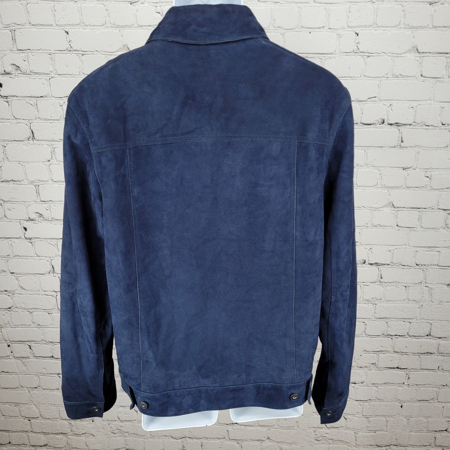 Saks Fifth Avenue Blue Genuine Goatskin Soft Suede Buttoned Jacket Size Large L