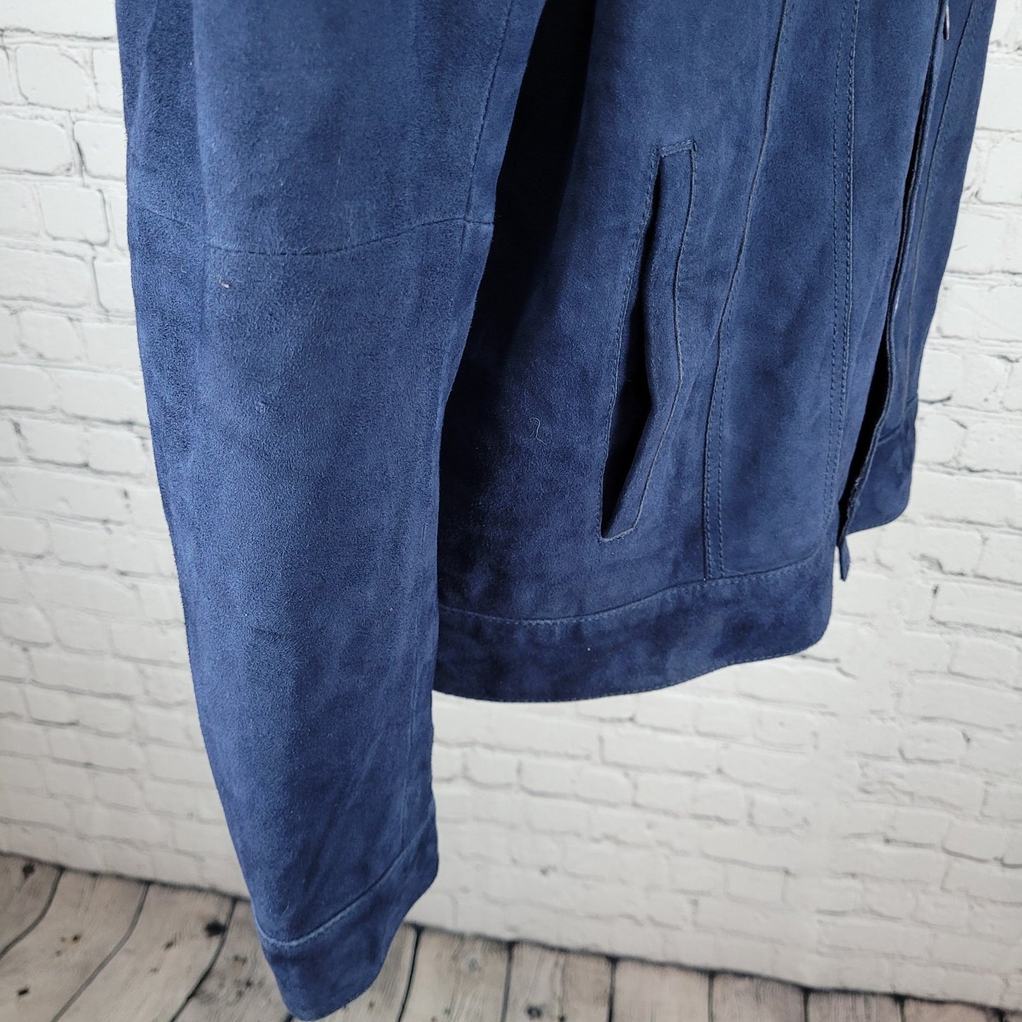 Saks Fifth Avenue Blue Genuine Goatskin Soft Suede Buttoned Jacket Size Large L