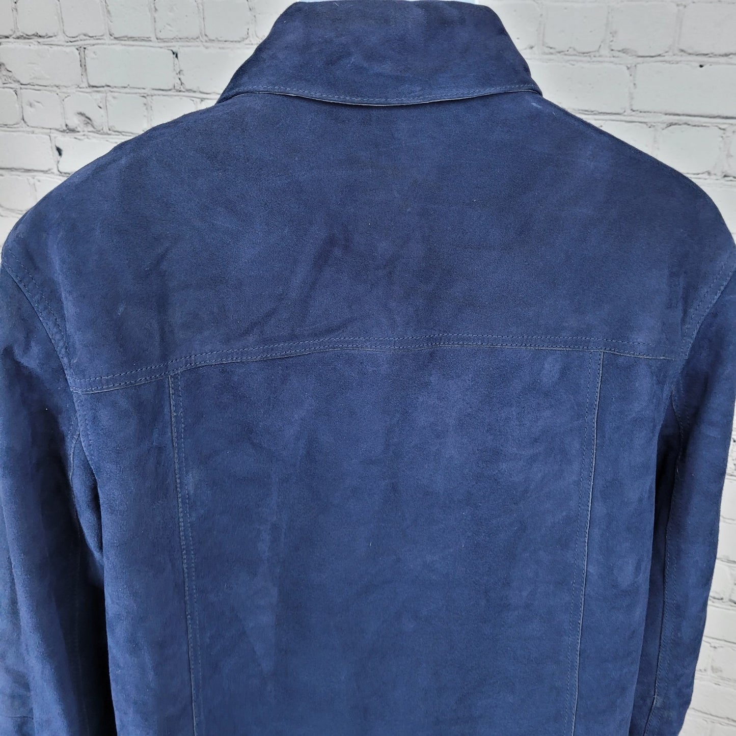 Saks Fifth Avenue Blue Genuine Goatskin Soft Suede Buttoned Jacket Size Large L