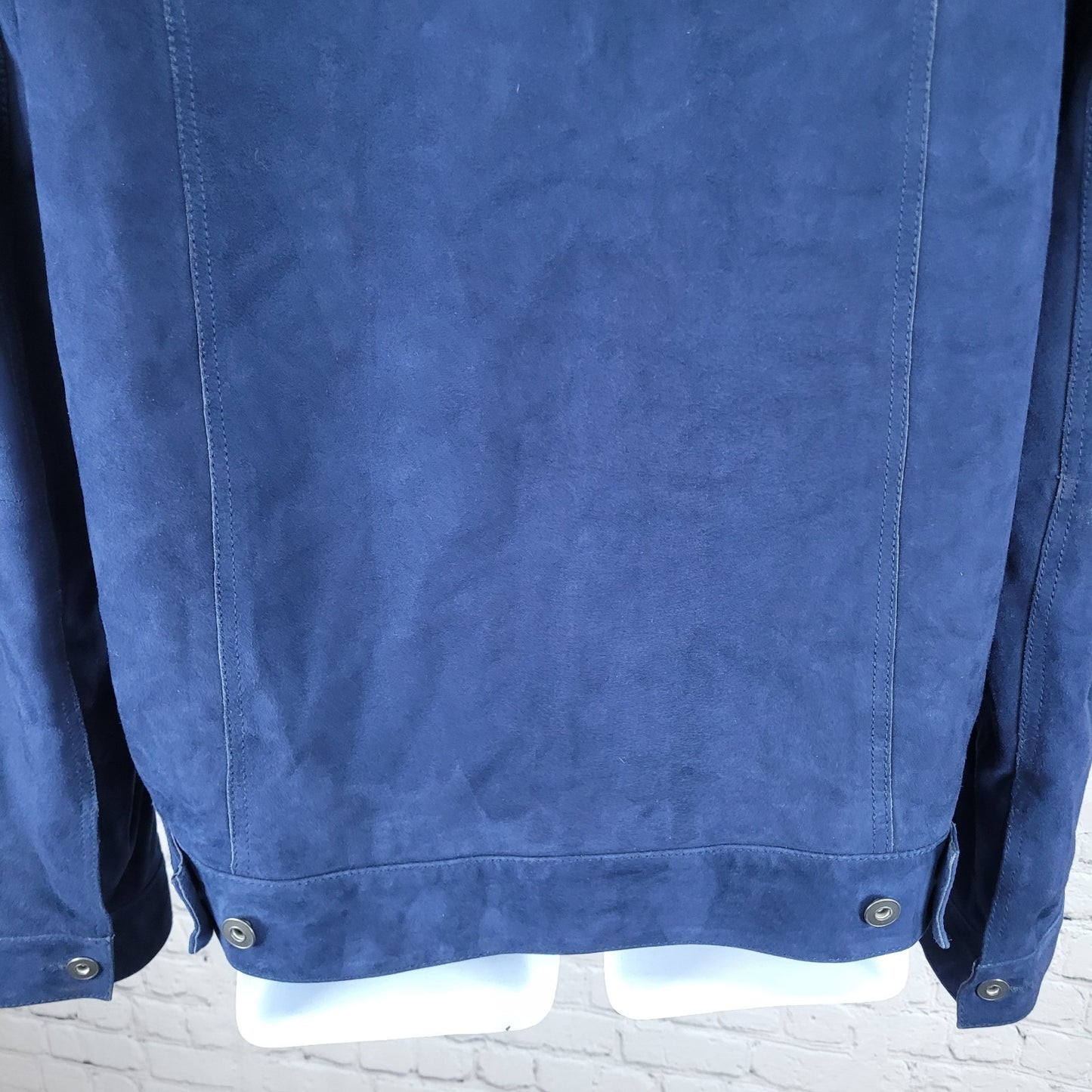 Saks Fifth Avenue Blue Genuine Goatskin Soft Suede Buttoned Jacket Size Large L