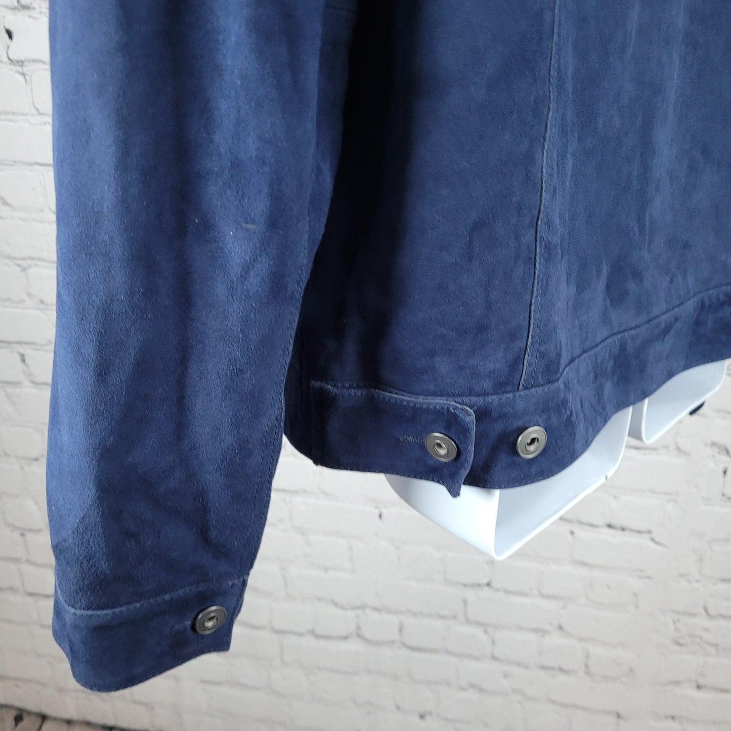 Saks Fifth Avenue Blue Genuine Goatskin Soft Suede Buttoned Jacket Size Large L