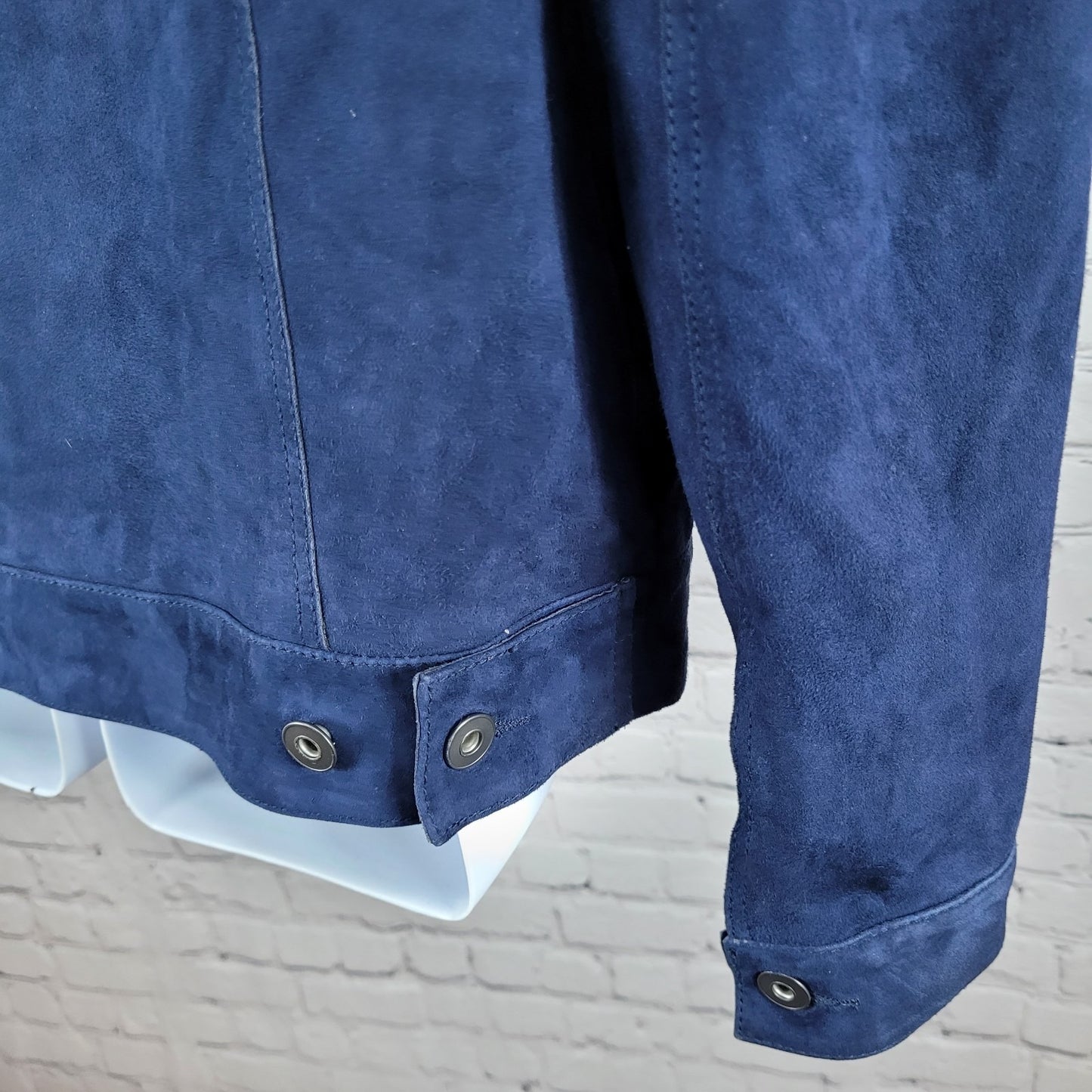 Saks Fifth Avenue Blue Genuine Goatskin Soft Suede Buttoned Jacket Size Large L