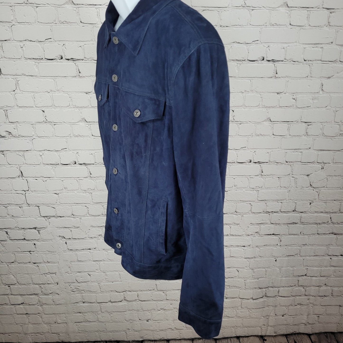 Saks Fifth Avenue Blue Genuine Goatskin Soft Suede Buttoned Jacket Size Large L