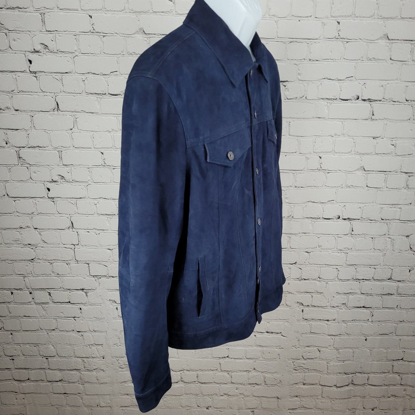 Saks Fifth Avenue Blue Genuine Goatskin Soft Suede Buttoned Jacket Size Large L