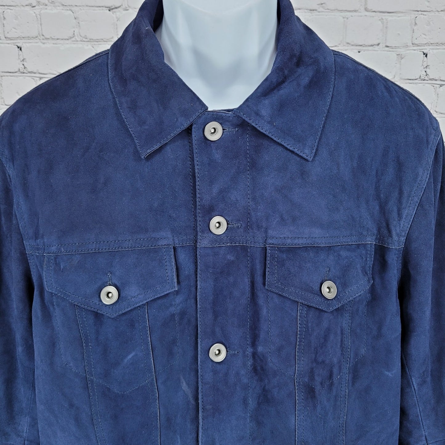 Saks Fifth Avenue Blue Genuine Goatskin Soft Suede Buttoned Jacket Size Large L