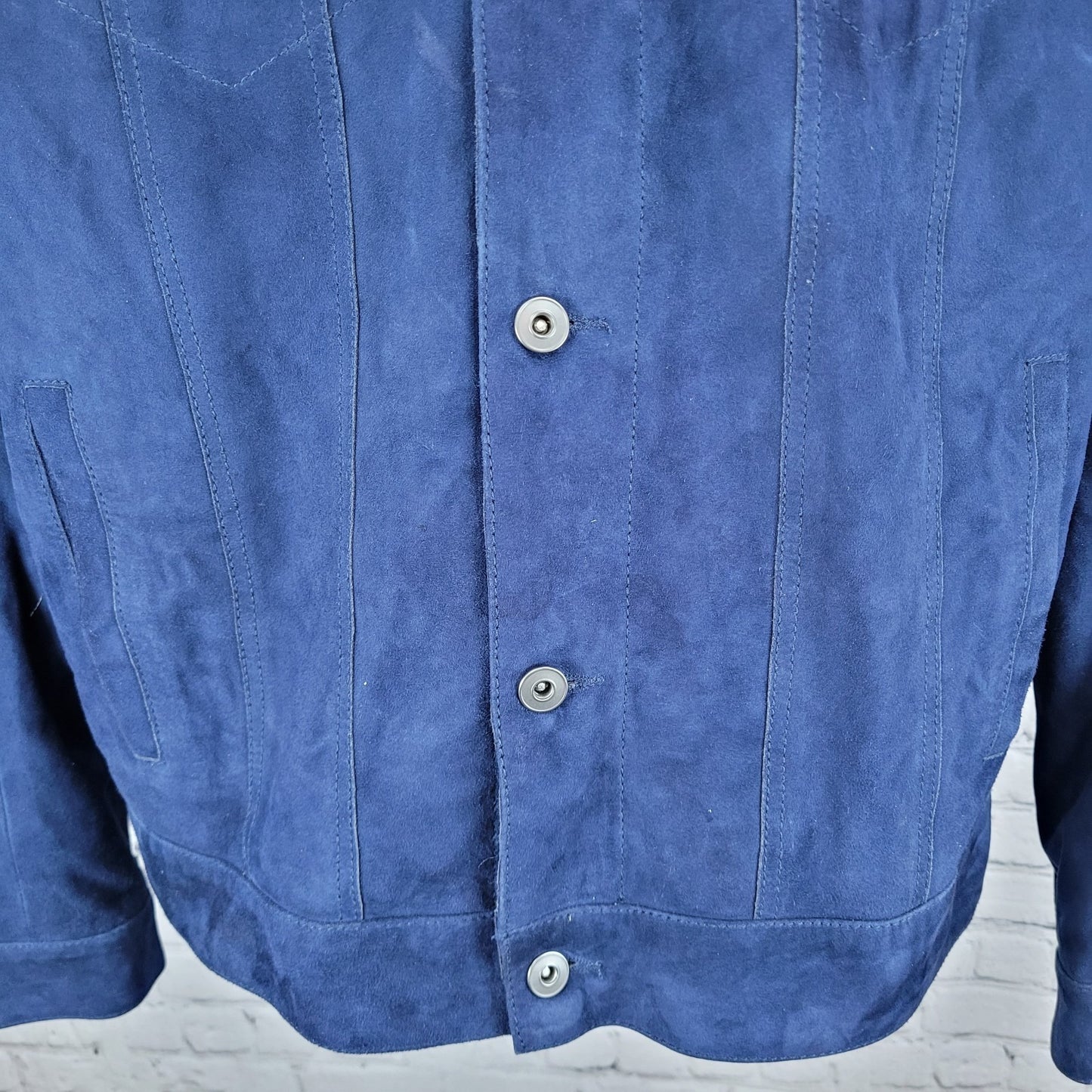 Saks Fifth Avenue Blue Genuine Goatskin Soft Suede Buttoned Jacket Size Large L