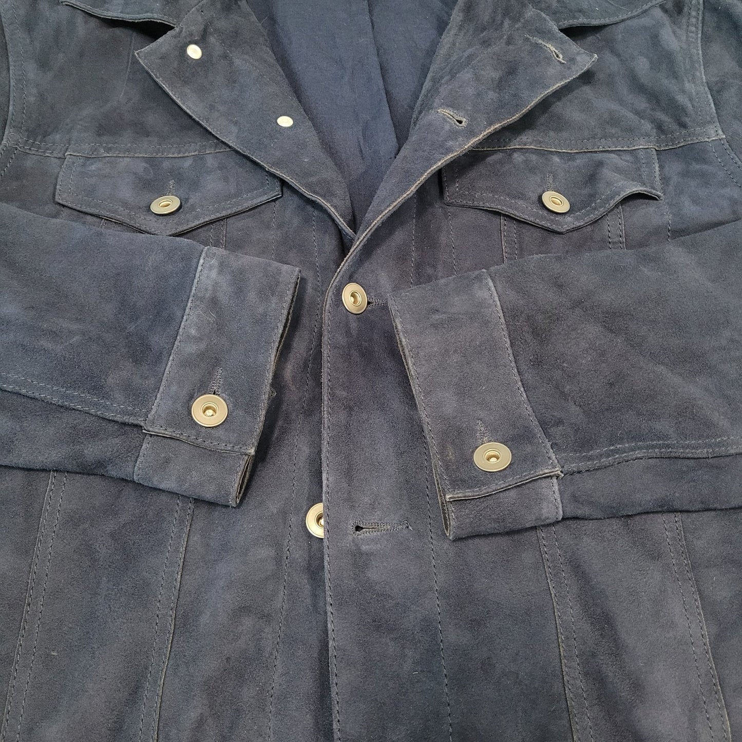 Saks Fifth Avenue Blue Genuine Goatskin Soft Suede Buttoned Jacket Size Large L