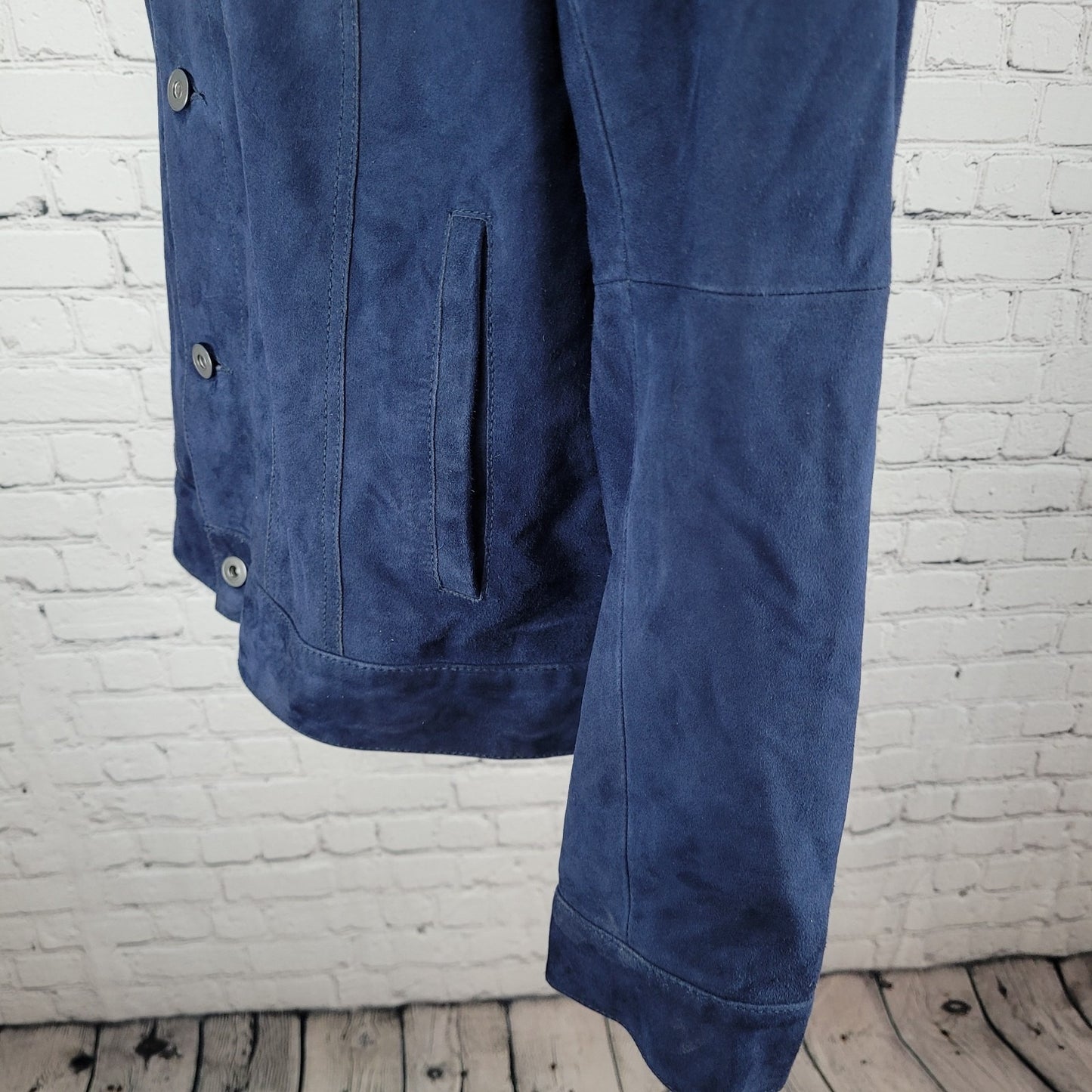 Saks Fifth Avenue Blue Genuine Goatskin Soft Suede Buttoned Jacket Size Large L