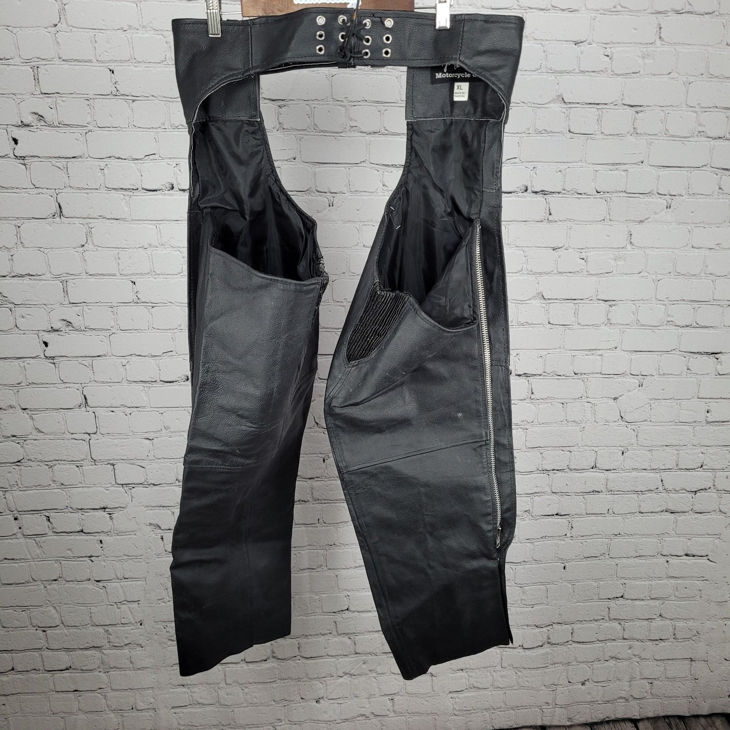 Jafrum Motorcycle Gear Black Belted Adjustable Lined Chaps Biker Pants Size XL