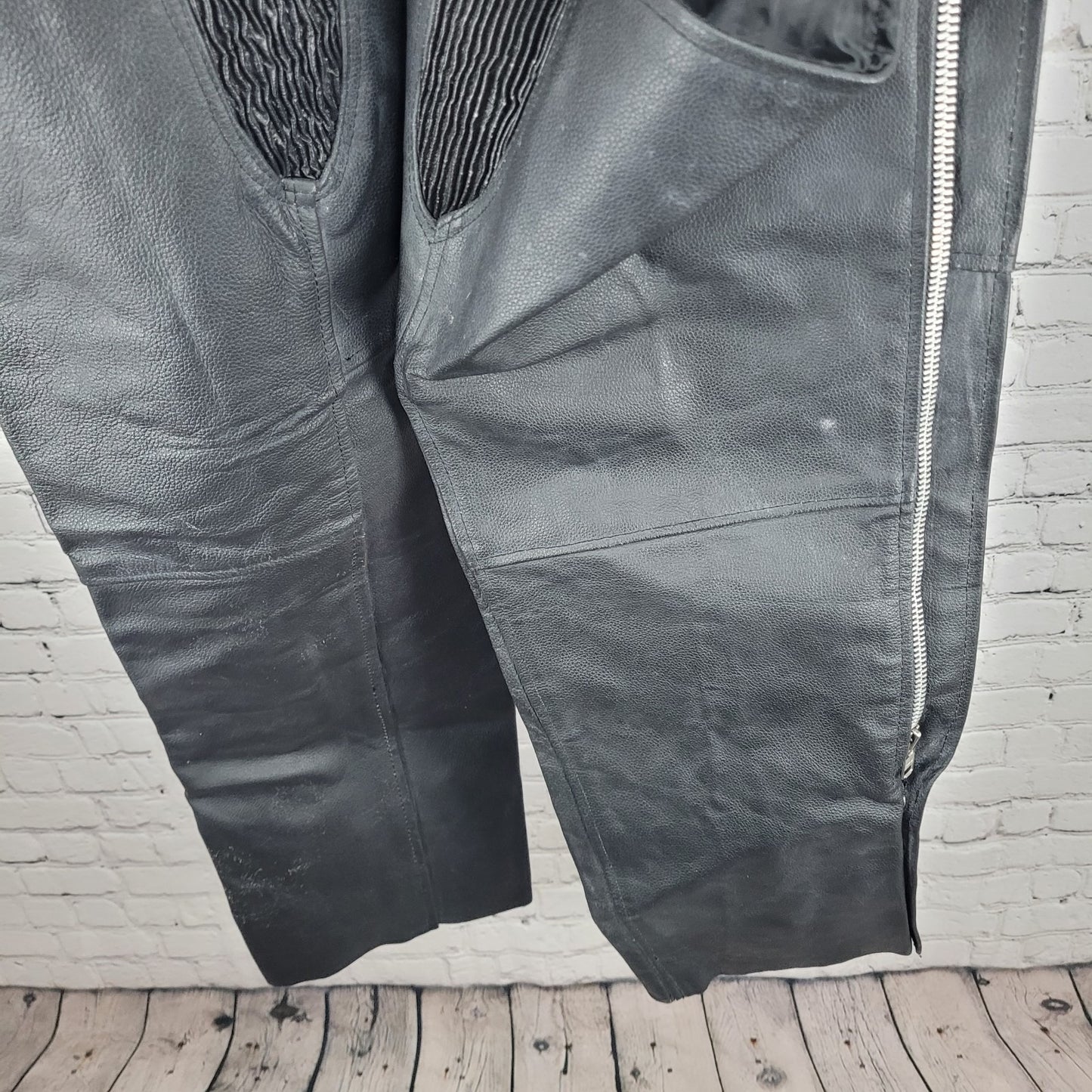Jafrum Motorcycle Gear Black Belted Adjustable Lined Chaps Biker Pants Size XL