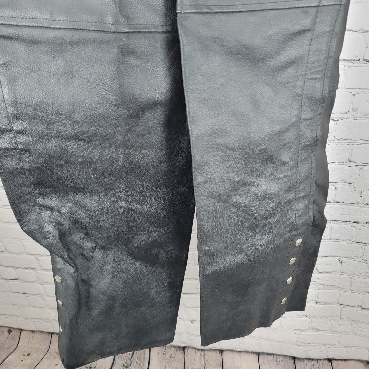Jafrum Motorcycle Gear Black Belted Adjustable Lined Chaps Biker Pants Size XL