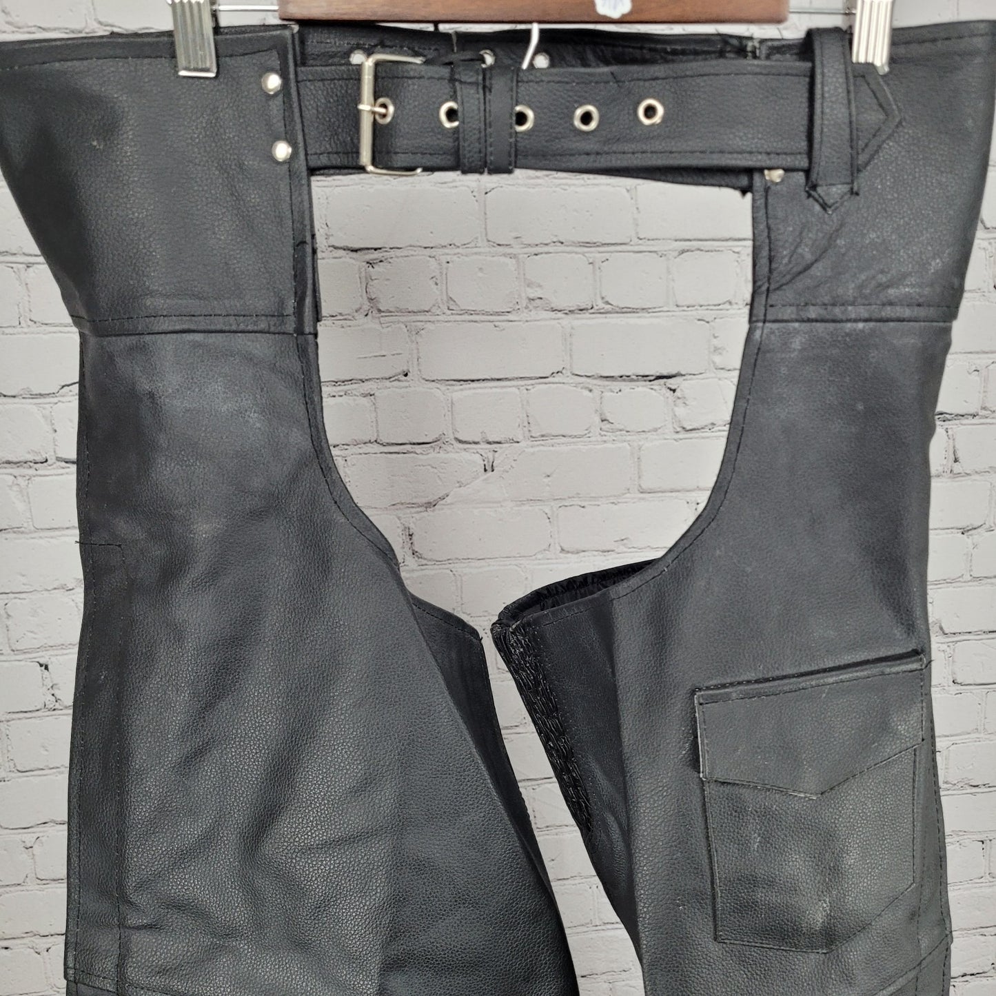 Jafrum Motorcycle Gear Black Belted Adjustable Lined Chaps Biker Pants Size XL
