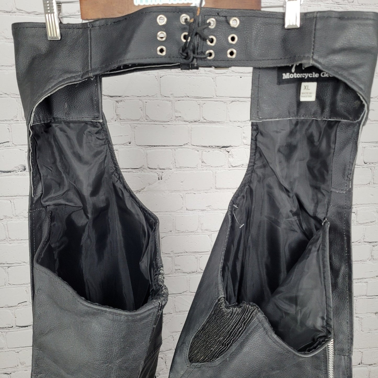 Jafrum Motorcycle Gear Black Belted Adjustable Lined Chaps Biker Pants Size XL