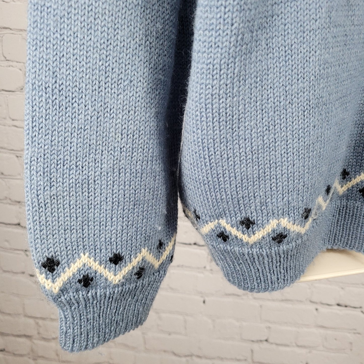 VTG Lulle Otterstad Blue Fair Isle Cardigan Sweater Handmade Norway Size Large L