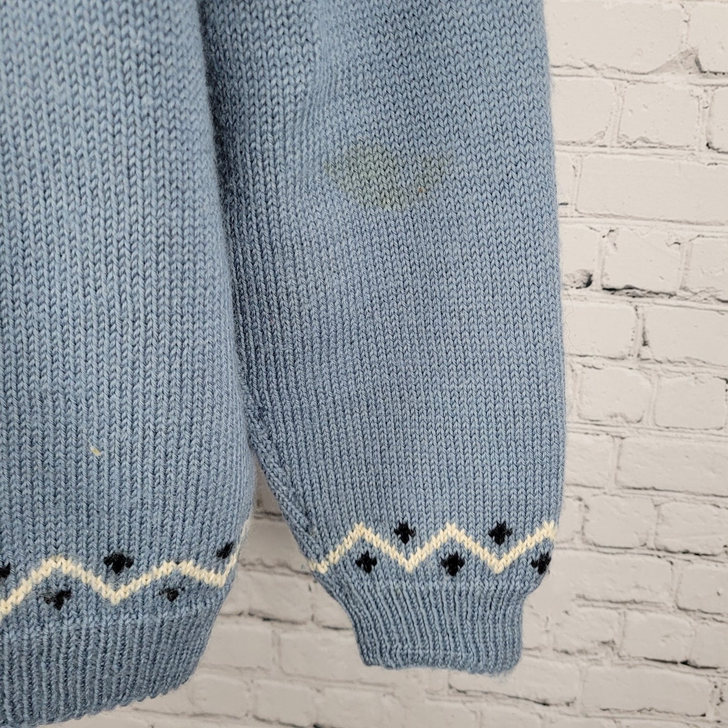 VTG Lulle Otterstad Blue Fair Isle Cardigan Sweater Handmade Norway Size Large L