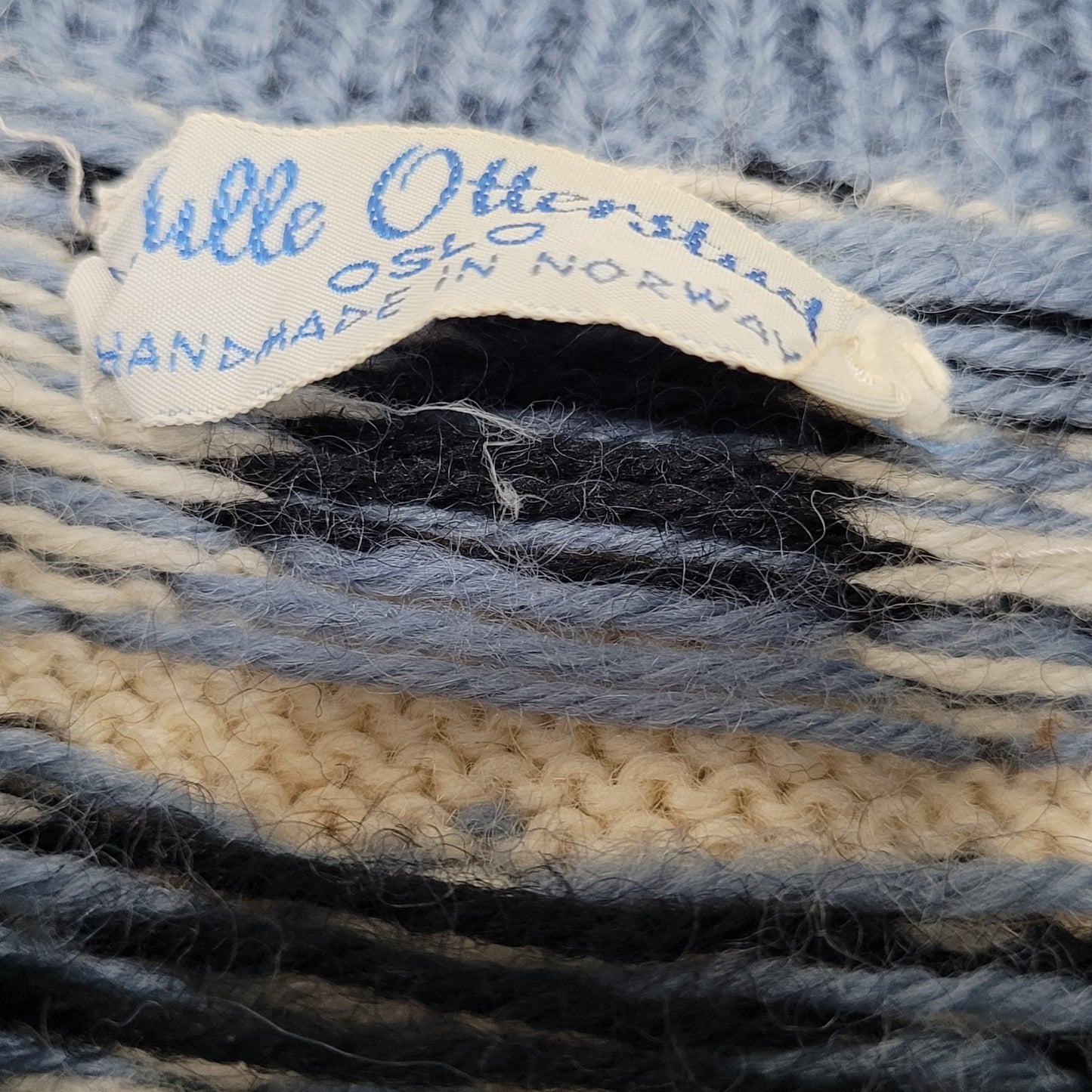 VTG Lulle Otterstad Blue Fair Isle Cardigan Sweater Handmade Norway Size Large L