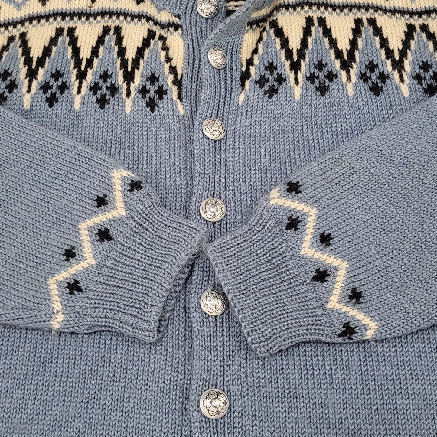 VTG Lulle Otterstad Blue Fair Isle Cardigan Sweater Handmade Norway Size Large L