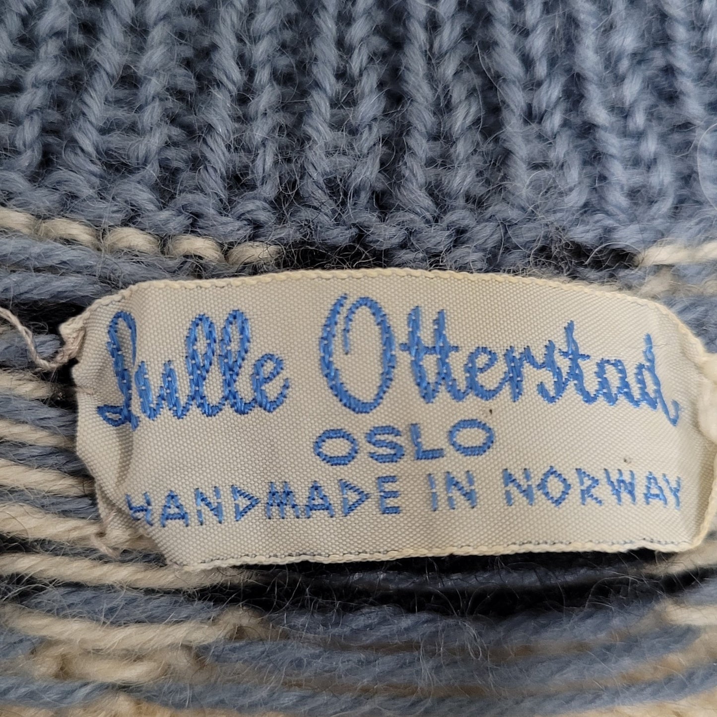 VTG Lulle Otterstad Blue Fair Isle Cardigan Sweater Handmade Norway Size Large L