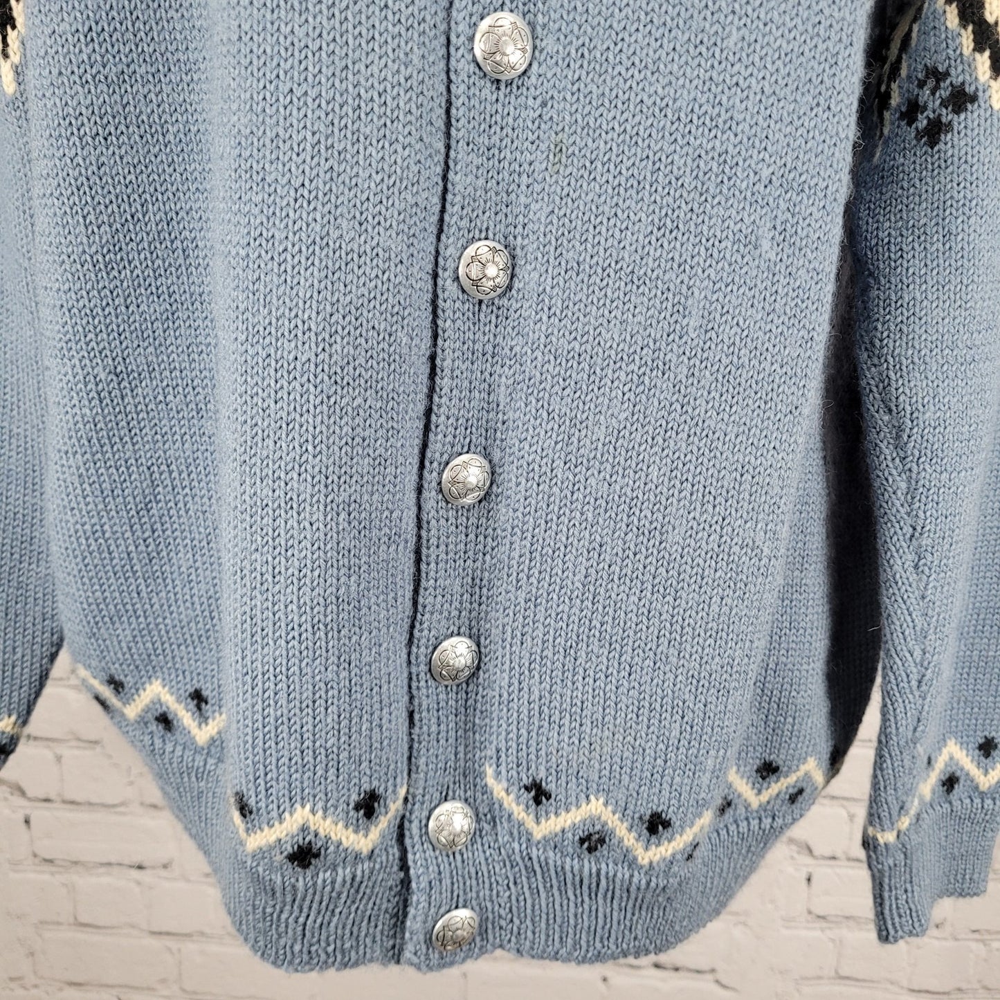 VTG Lulle Otterstad Blue Fair Isle Cardigan Sweater Handmade Norway Size Large L