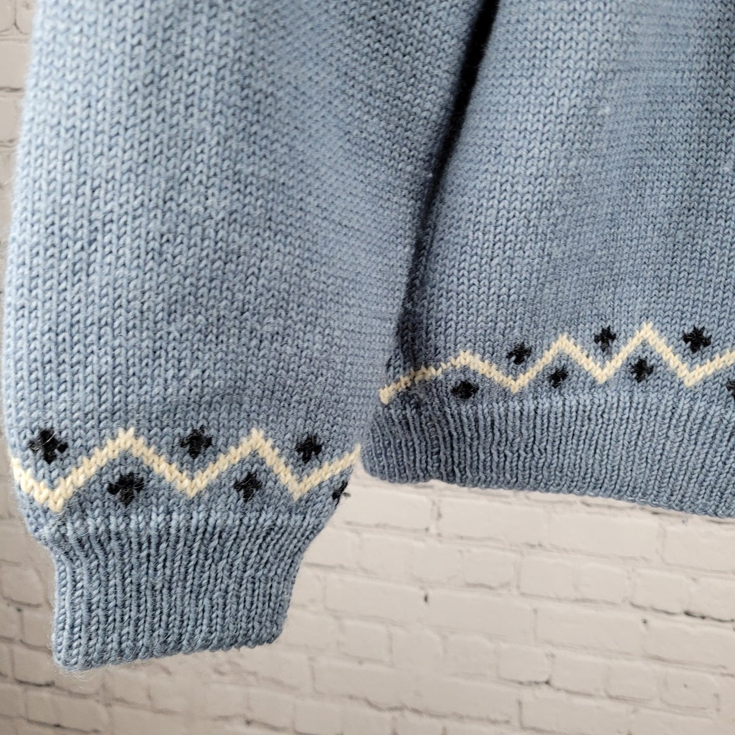 VTG Lulle Otterstad Blue Fair Isle Cardigan Sweater Handmade Norway Size Large L