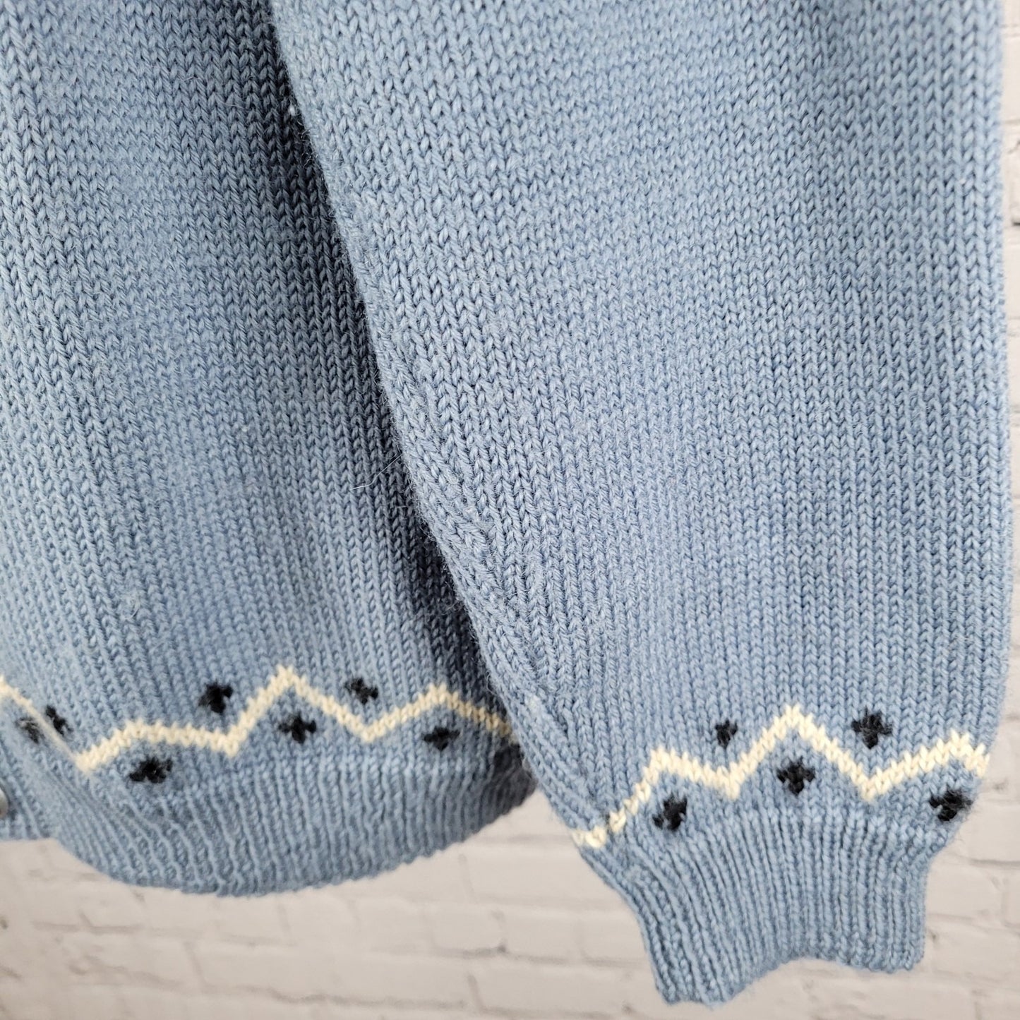 VTG Lulle Otterstad Blue Fair Isle Cardigan Sweater Handmade Norway Size Large L