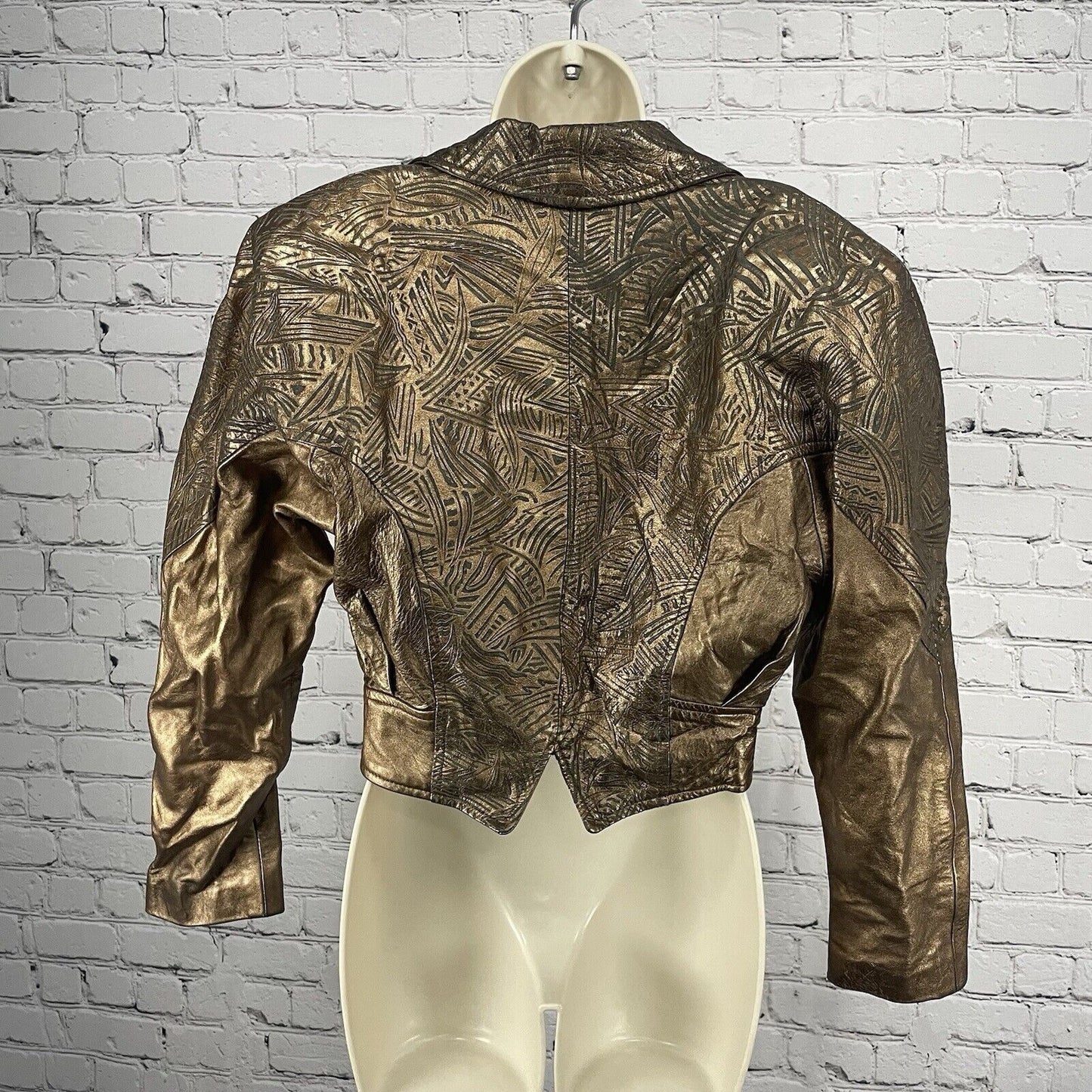 VTG EREZ Bronze Geometric Print Cropped Collared Jacket USA Made Size Medium M