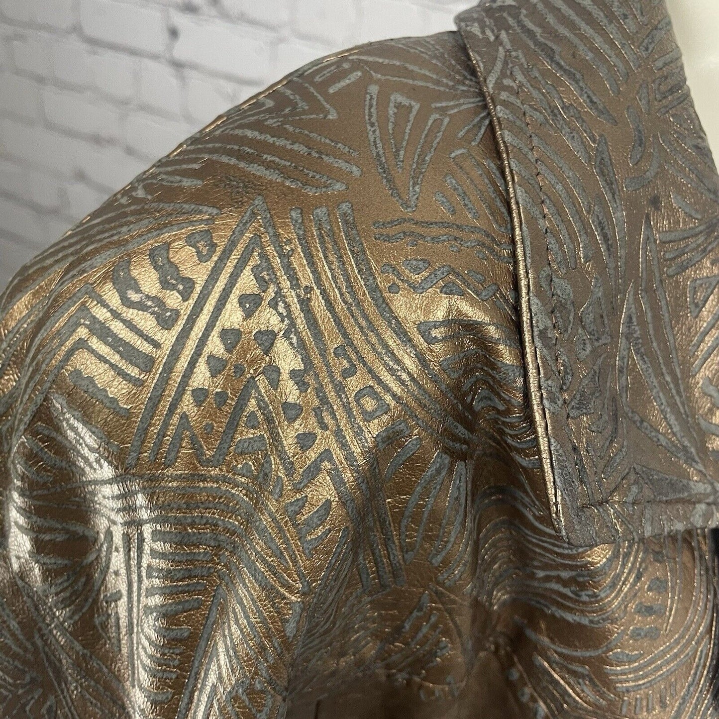 VTG EREZ Bronze Geometric Print Cropped Collared Jacket USA Made Size Medium M