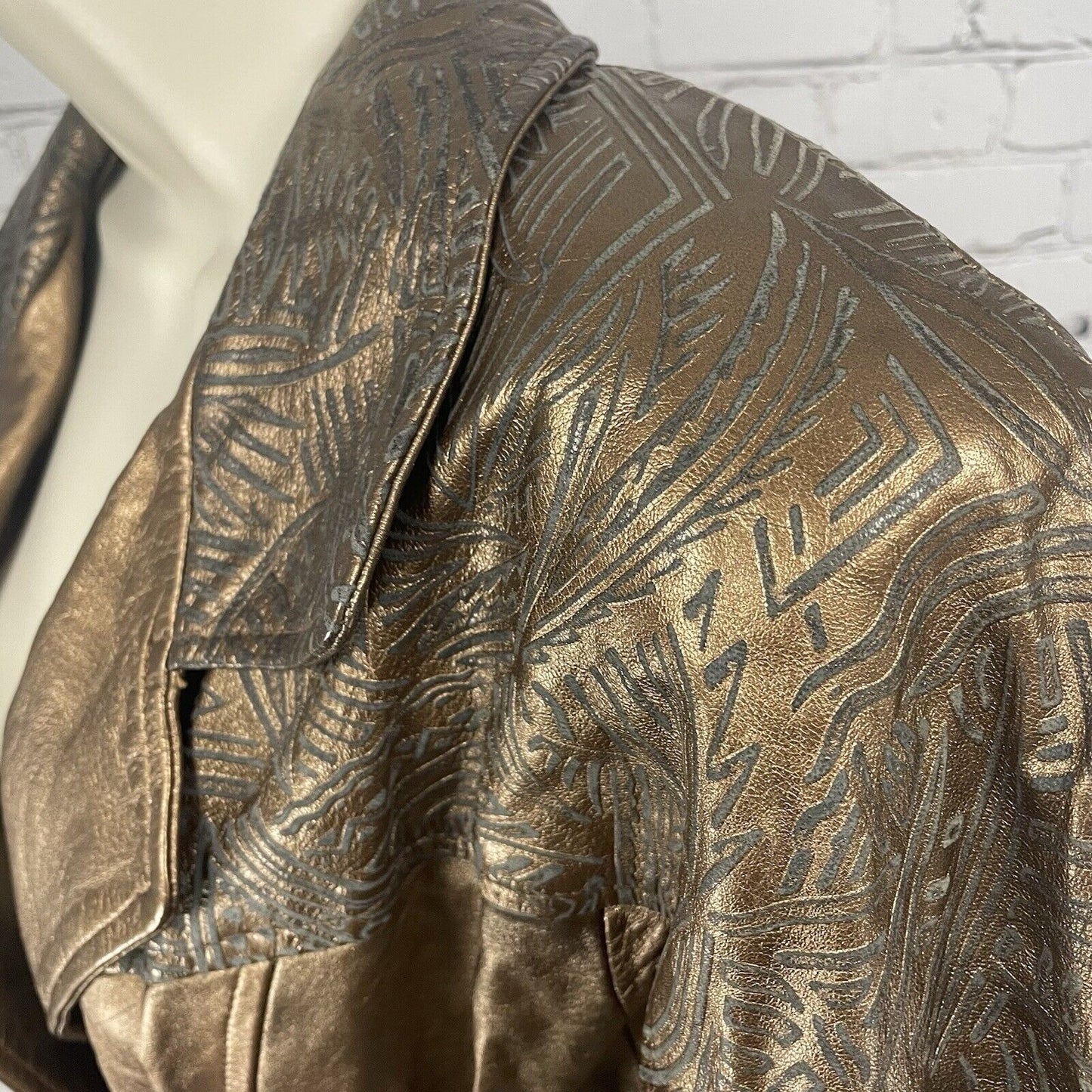 VTG EREZ Bronze Geometric Print Cropped Collared Jacket USA Made Size Medium M