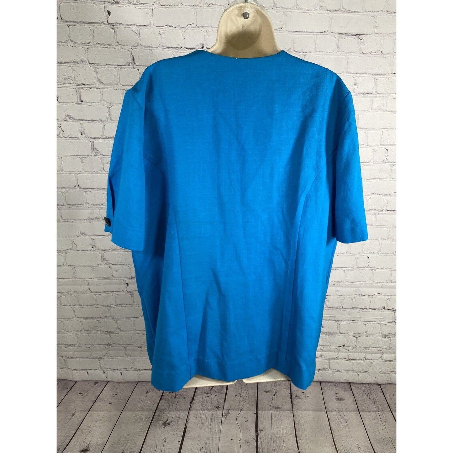 VTG Leslie Fay Blue Black Embroidered Button Up Tunic Blouse Women’s PXL