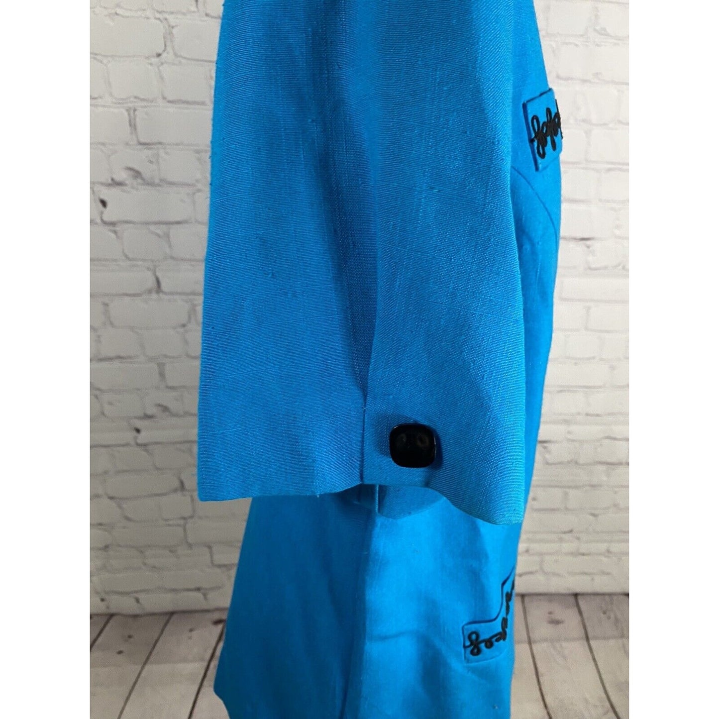 VTG Leslie Fay Blue Black Embroidered Button Up Tunic Blouse Women’s PXL
