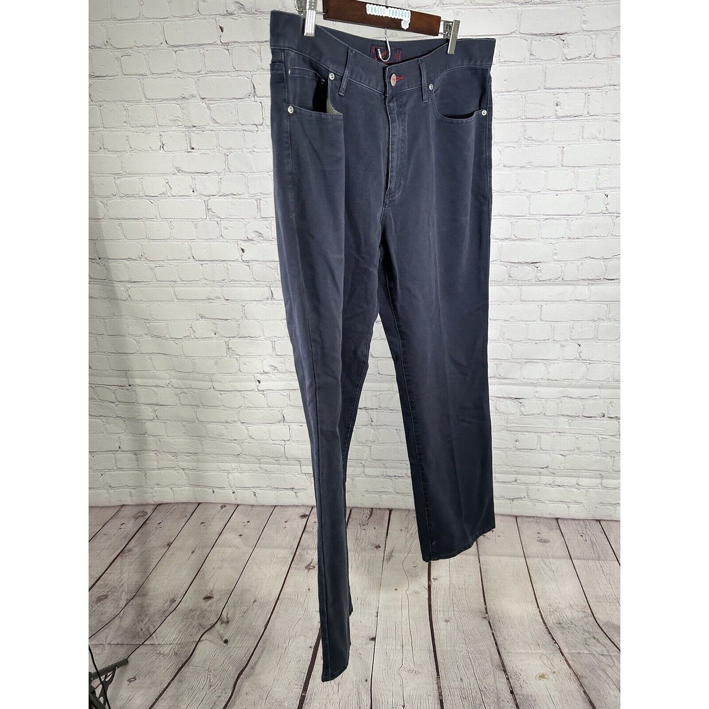 Grayers Clothiers Dark Blue Cotton Straight Leg Mid Rise Men’s Pants (36 x 32)