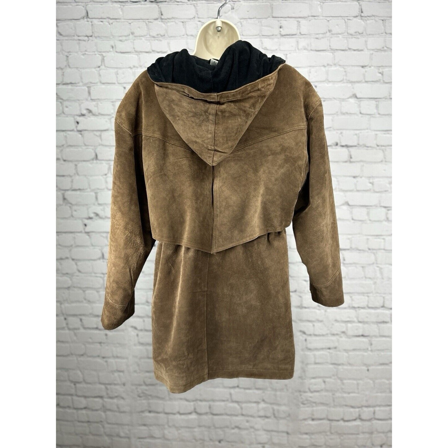 Ada Brown Leather Double Breasted Snap Button Hooded Coat Jacket Size Small S
