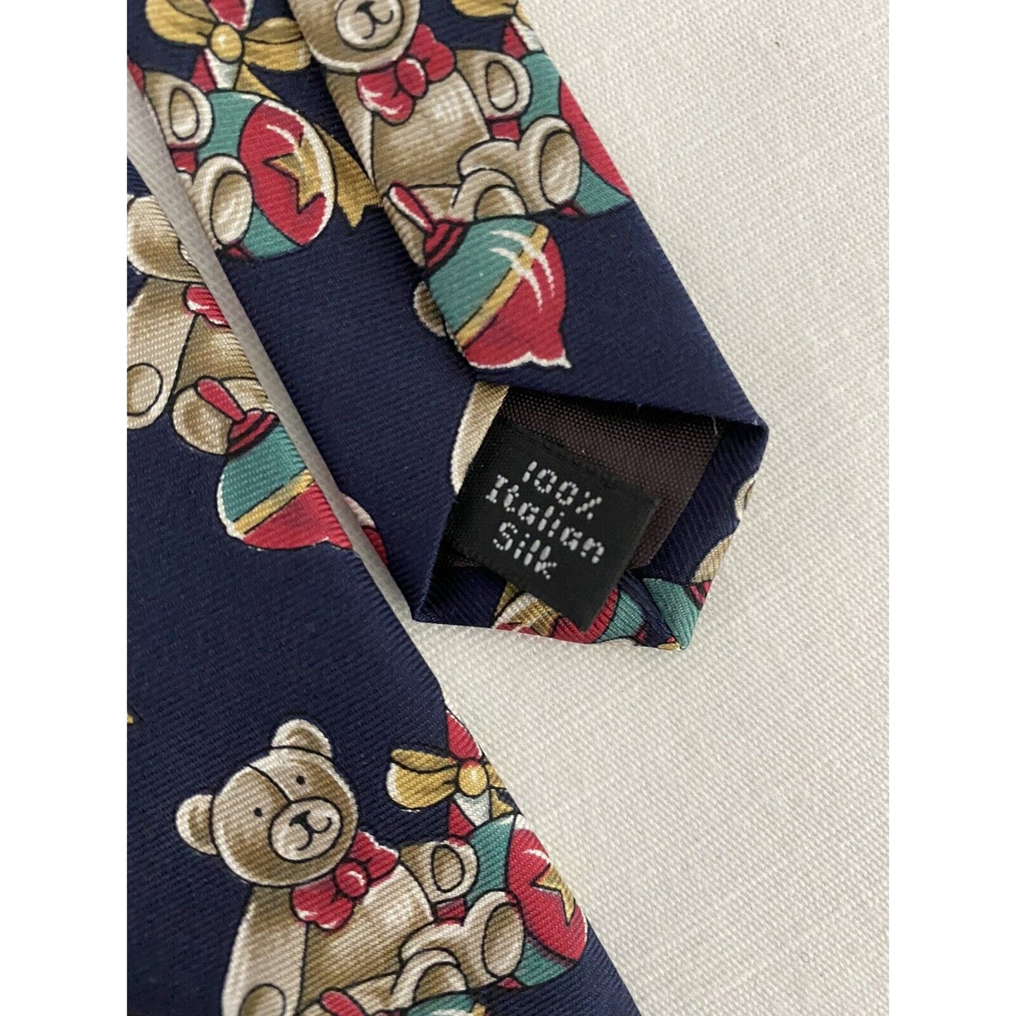 American Traditions Christmas Teddy Bear 100% Italian Silk Navy Tie 57” x 4”