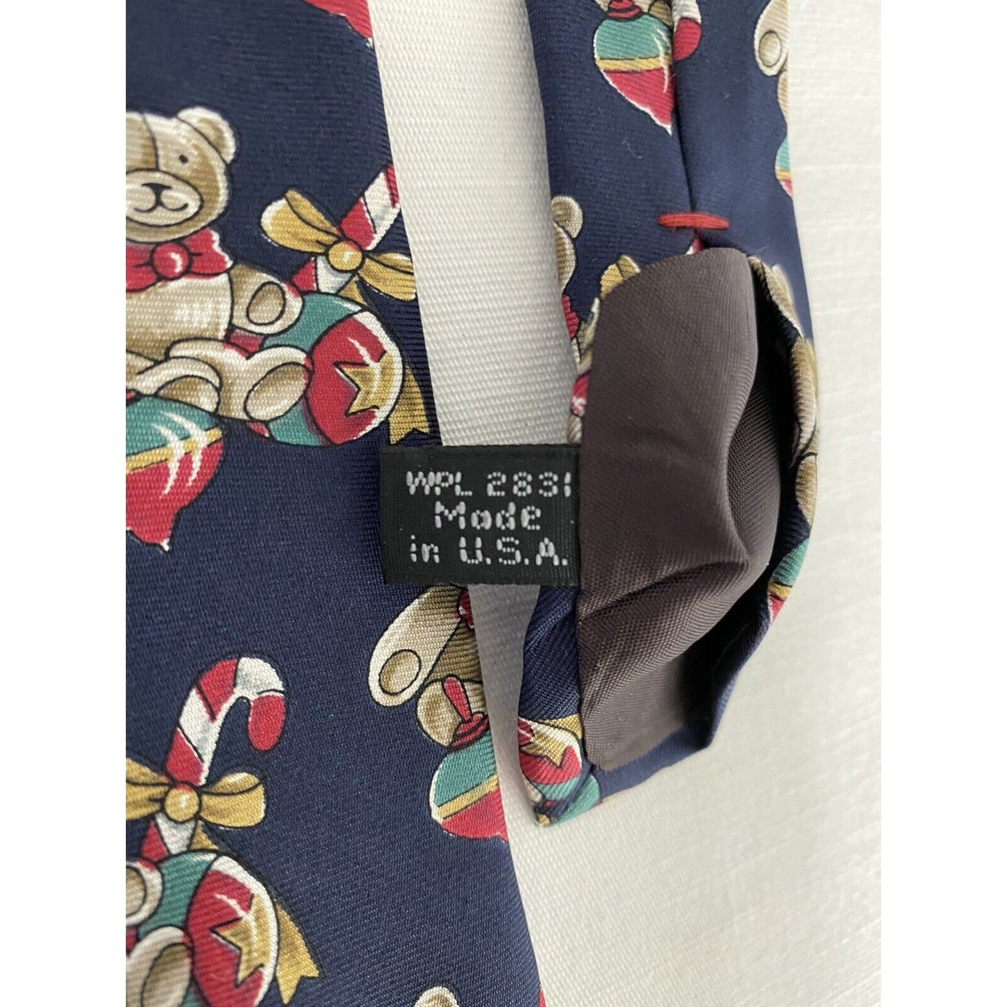 American Traditions Christmas Teddy Bear 100% Italian Silk Navy Tie 57” x 4”